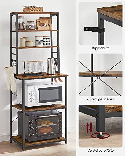 Vasagle køkkenhylde, stående hylde, mikrobølgehylde, 6 hylder og 6 kroge, brun/sort 7 Vasagle køkkenhylde, stående hylde, mikrobølgehylde, 6 hylder og 6 kroge, brun/sort - Billede 7