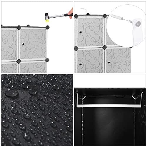 SONGMICS Garderobe med 2 tøjstænger 180 x 145 x 37 cm Sort, Schwarz 5 SONGMICS Garderobe med 2 tøjstænger 180 x 145 x 37 cm Sort, Schwarz - Billede 5