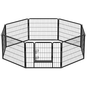 8-panels Kravlegård til Kæledyr, Hundebur i Jern, Kraftigt Kæledyrstag, Hvalpe-pen, Foldbar og Bærbar, 77x60 Cm, Sort