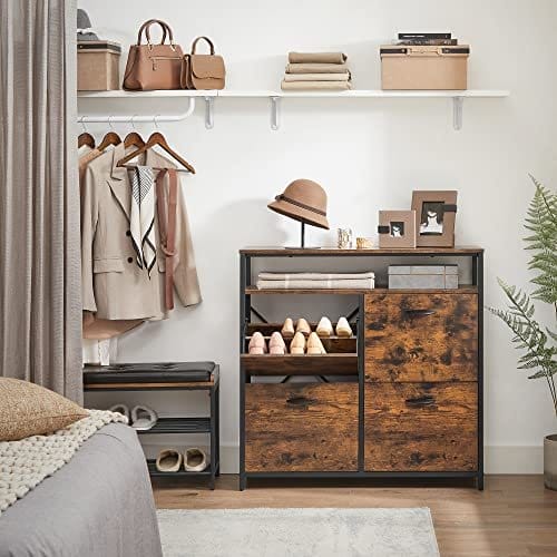 Skoskab med 4 Klapper Skostativ Sko Tip Sko Kiste i Hallen til 12-20 Par Sko, 98,3 X 30 X 95 Cm, Vintage Brun/sort 3 Skoskab med 4 Klapper Skostativ Sko Tip Sko Kiste i Hallen til 12-20 Par Sko, 98,3 X 30 X 95 Cm, Vintage Brun/sort - Billede 3