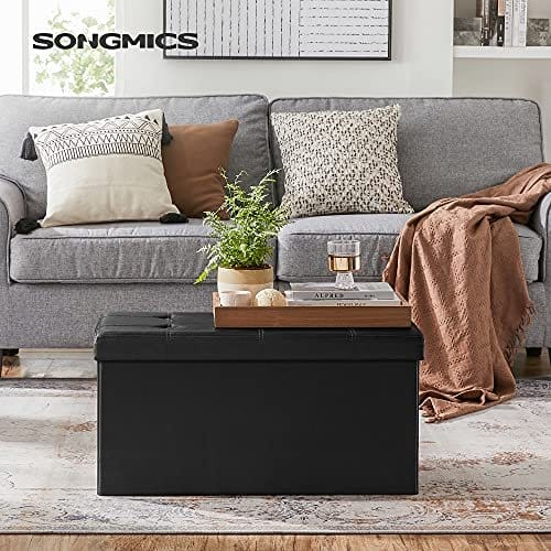SONGMICS Foldepuf/ottomansk med 80 liters beholder og blødt sæde til 2 - 3 Sort 2 SONGMICS Foldepuf/ottomansk med 80 liters beholder og blødt sæde til 2 - 3 Sort - Billede 2