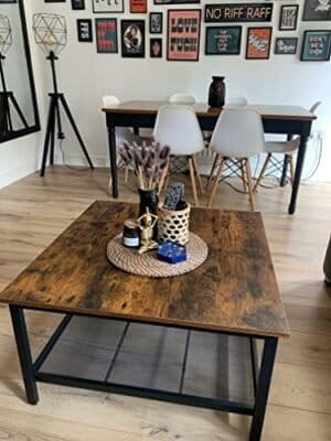 VASAGLE sofabord, firkantet cocktailbord med bordplade, rustik brun og sort - Image 2