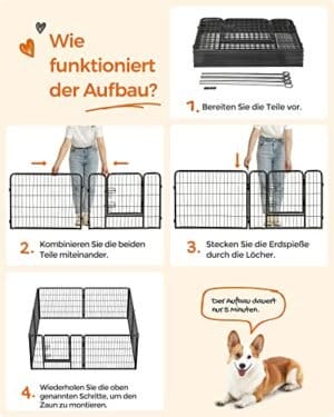 8-panels Kravlegård til Kæledyr, Hundebur i Jern, Kraftigt Kæledyrstag, Hvalpe-pen, Foldbar og Bærbar, 77x60 Cm, Sort - Image 7