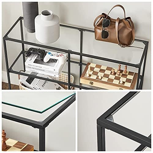 VASAGLE Konsolbord, Sofabord med 3 hylder, Hærdet glashylde, Sort 4 VASAGLE Konsolbord, Sofabord med 3 hylder, Hærdet glashylde, Sort - Billede 4