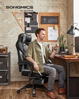 Gaming Stol, Kontorracerstol med Fodstøtte, Ergonomisk Design, Justerbar Nakkestøtte, Lændestøtte, 150 Kg Vægtkapacitet, Sort og Grå - Image 2