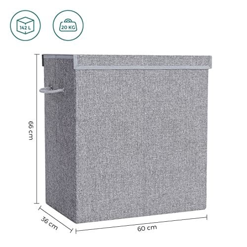 SONGMICS 142L Vasketøjskurv, Delt Tøjkurv med Magnetisk Låg og Håndtag, grå 4 SONGMICS 142L Vasketøjskurv, Delt Tøjkurv med Magnetisk Låg og Håndtag, grå - Billede 4