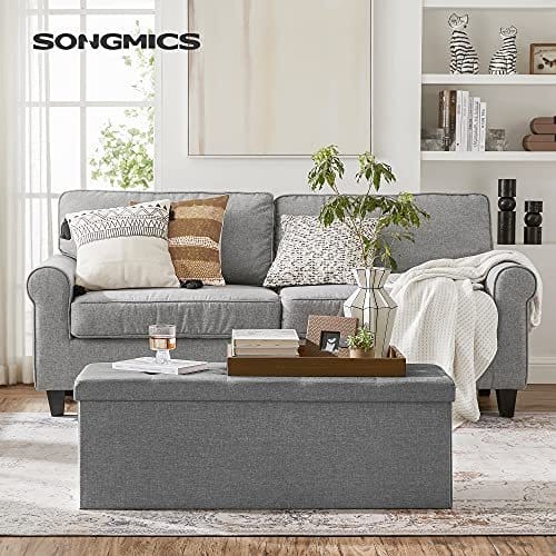 SONGMICS 43 tommer foldbar osmannisk bænk, opbevaringskiste, lysegrå 2 SONGMICS 43 tommer foldbar osmannisk bænk, opbevaringskiste, lysegrå - Billede 2