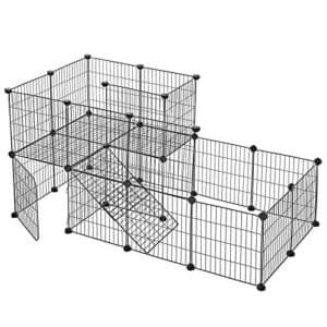Marsvinebur, Metalnet Kravlegård til Kæledyr med Dør, Justerbart Hegn til Små Dyr, Kanin, Indendørs Brug, med Gummi, 143 X 73 X 71 Cm Sort