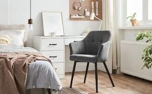 Sæt med 2 Spisestuestole Køkkenstole Polstrede Stole Metalben Højrygget Fløjlsbetræk til Stue Soveværelse Spisestue Grå - Image 5