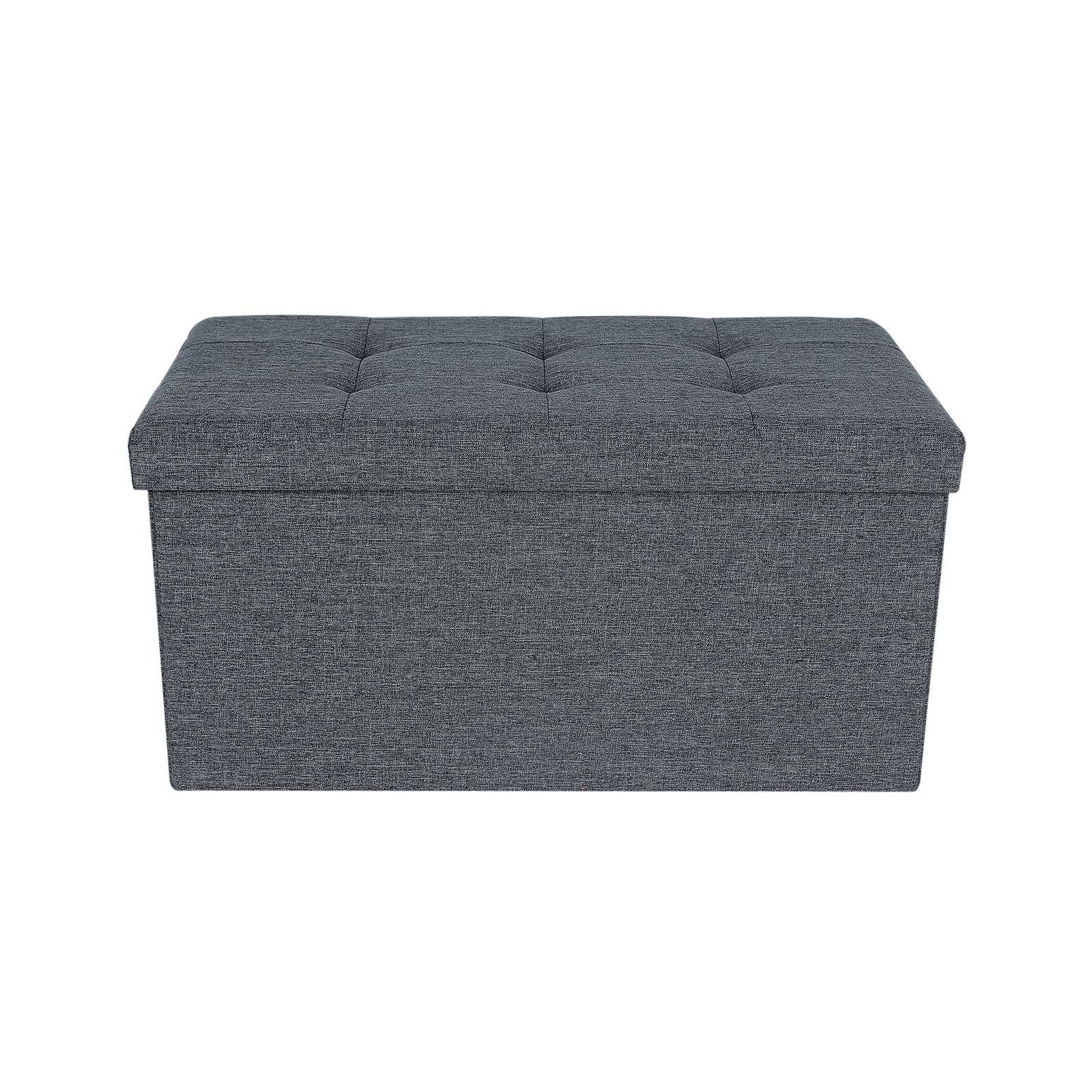 SONGMICS Linned Stof Folde Opbevaring bænk Ottoman Mørkegrå 2 SONGMICS Linned Stof Folde Opbevaring bænk Ottoman Mørkegrå - Billede 2