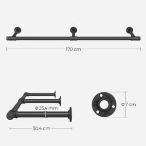 SONGMICS Vægmonteret tøjskinne Industriel 30,4 x 170 x 7 cm 68 kg  Sort - Image 7