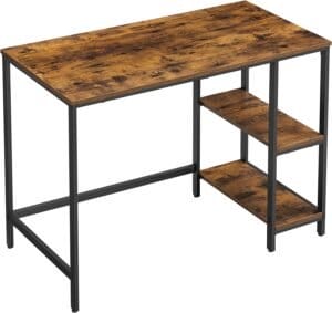 VASAGLE LWD046B01 DESCH Computer Desk PC Desk Office Table med 2 hyllor på höger eller vänster sida för kontor vardagsrum stålram industriell design vintage brun/svart