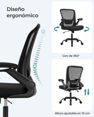 SONGMICS Kontorstol, Skrivebordsstol, Mesh Drejestol, Ergonomisk, Sort - Image 4