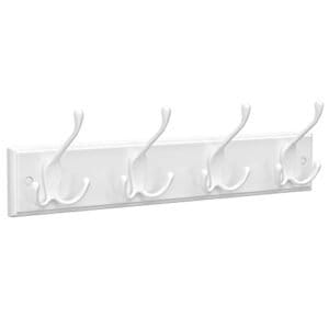 Vægmonteret frakkeholder, krogstativ med 4 tri-hooks, til tøj, hvid