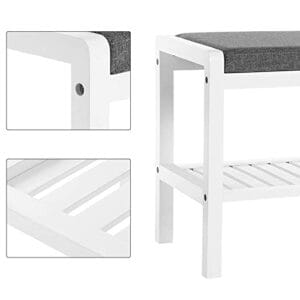 Songmics Bambus Bench Shoe Rack med polstret sæde, opbevaringshylde til indgang, stue, foyer, små områder, hvid lbs65wn - Image 6