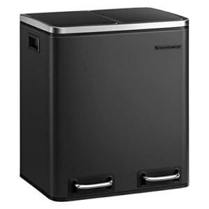 Songmics Kitchen Bin, 2 x 15 l Stål skraldespand, trinbakke med indre spande og håndtag, blød lukning, lugtforsegling, sort LTB30BK