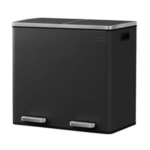 Songmics Recycling Bin, Double Trash CAN, 2 x 24L, med 2 rum, blød tæt låg, pedaler, plastiske indre spande og bær håndtag, sort LTB48BK