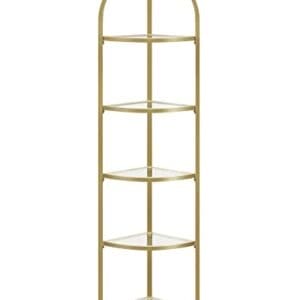 Vasagle Corner Shelf Stand, 5 -lags hjørne boghylde, tempereret glashylder, moderne stil, plantestativ med stålramme til stue, soveværelse, køkken, badeværelse, gylden farve ulgt810a01