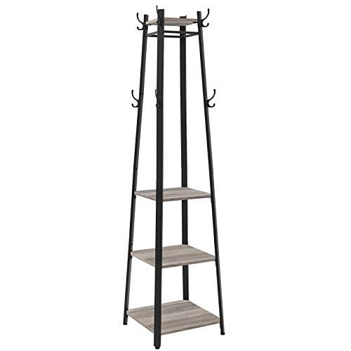 Vasagle Coat Rack, frakke står med 3 hylder, stige hylde med kroge til tørklæder, greige og sort 1 Coat Rack