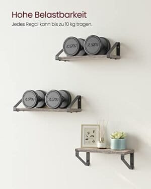 Vasagle Industrial Design Flydende hylder Sæt med 3 vægmonterede, Grå sort - Image 5