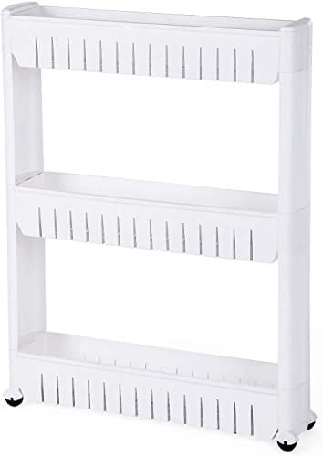 Songmics 3-Tier Slide Out Storage Tower Kitchen Storage Rack Badeværelse Hylde med hjul 72,5 cm Hvid KTR03W 1 Songmics 3-Tier Slide Out Storage Tower Kitchen Storage Rack Badeværelse Hylde med hjul 72,5 cm Hvid KTR03W