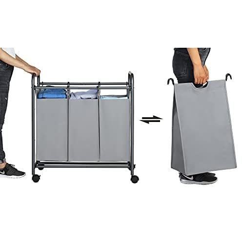 Songmics rullende vaskeri Sorter, vaskeri med 3 aftagelige poser, vaskeri, legetøjsarrangør på hjul, robust, 3 x 44L, grå LSF003GS 5 Songmics rullende vaskeri Sorter, vaskeri med 3 aftagelige poser, vaskeri, legetøjsarrangør på hjul, robust, 3 x 44L, grå LSF003GS - Billede 5