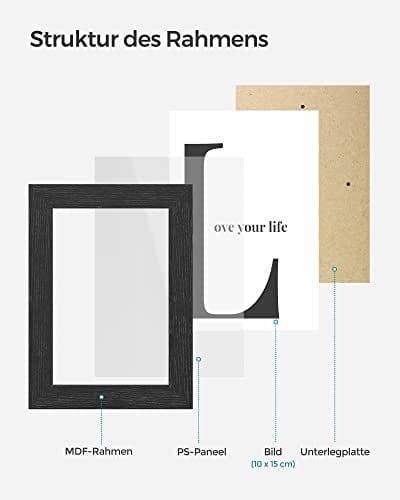Songmics Photo Frame Collage til 10 fotos i 4 "x 6" (10 x 15 cm), MDF vægmonteret, sort 6 Songmics Photo Frame Collage til 10 fotos i 4 "x 6" (10 x 15 cm), MDF vægmonteret, sort - Billede 6