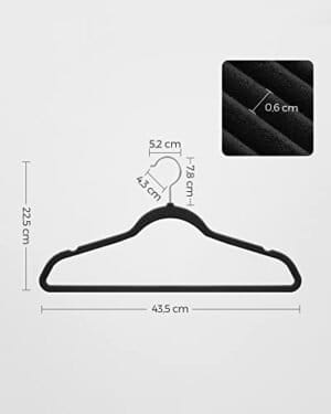 Songmics CRF26BK Sæt med 30 fløjlsfrakkebøjler 43,5 cm lang dragt Hænger tynde tunge tungt 360 ° roterende kroge til frakker, skjorter og dragter sort - Image 7