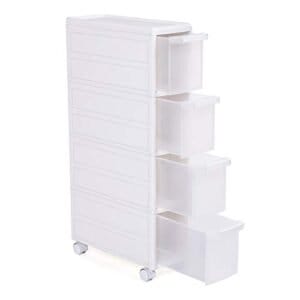 Songmics KFR05W 4 skuffe fordybning Shylder Enhed 2 Stykke Brug Køkkenhylder Badeværelse Hylder Enhed Stativ Utility Trolley med hjul 84,5 cm Høj hvid