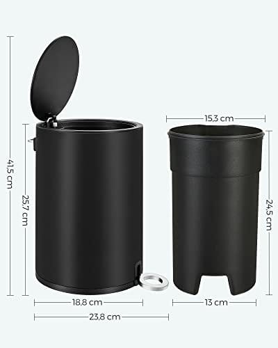 Songmics Badeværelsesbakke, 3 liters toiletpedalbakke, kosmetisk skraldespand med ABS -låg og plastisk indre spand, stål LTB011B01 7 Songmics Badeværelsesbakke, 3 liters toiletpedalbakke, kosmetisk skraldespand med ABS -låg og plastisk indre spand, stål LTB011B01 - Billede 7
