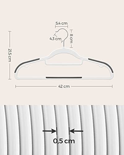 Songmics Sæt på 50, holdbart plastik-skridsikre design, pladsbesparende bøjler, tykkelse på 0,5 cm, 360 ° drejelig krog, længde på 42 cm, hvid og mørk CRP020W02, ABS, lysegrå, standard 5 Songmics Sæt på 50, holdbart plastik-skridsikre design, pladsbesparende bøjler, tykkelse på 0,5 cm, 360 ° drejelig krog, længde på 42 cm, hvid og mørk CRP020W02, ABS, lysegrå, standard - Billede 5