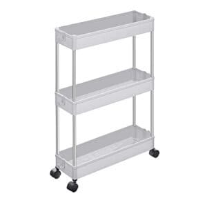 Songmics 3-lags opbevaringsvogn, køkkenvogn på hjul, smal trolley til køkken badeværelse kontor eller små rum, 42 x 13,5 x 61 cm, hvid KSC007W01