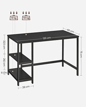 Vasagle LWD047B16 COMPUTER Desk PC Desk Office Table med 2 hylder på højre eller venstre side til kontorets stue stål ramme industriel design sort sort - Image 4