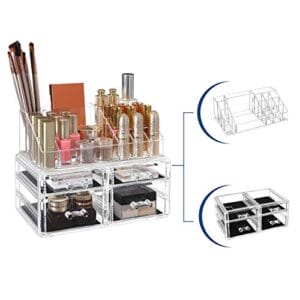 Songmics Acrylic Makeup Organizer Cosmetic Jewellery Opbevaring med 4 klare skuffer Display Boxes 2 stykker sæt JKA005TP - Image 4