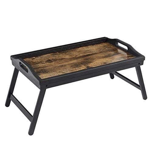 Songmics Bed Tray Bord med bambusfoldningsben, morgenmadsbakke til sofa, seng, servering af snackbakke med rille til telefon tablet, bærbar skrivebord, rustik brun LLD106B01 1 Songmics Bed Tray Bord med bambusfoldningsben, morgenmadsbakke til sofa, seng, servering af snackbakke med rille til telefon tablet, bærbar skrivebord, rustik brun LLD106B01