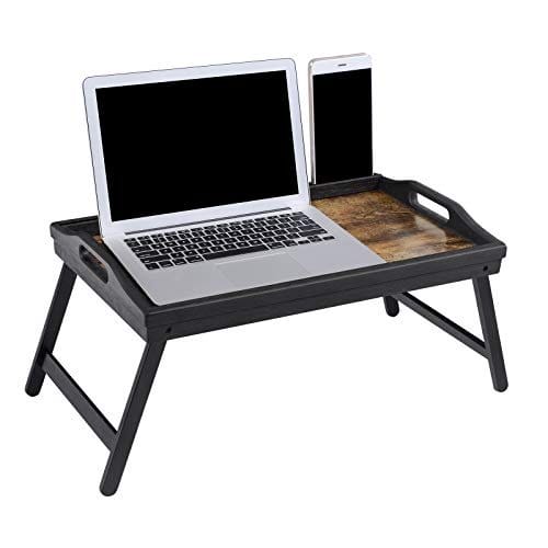 Songmics Bed Tray Bord med bambusfoldningsben, morgenmadsbakke til sofa, seng, servering af snackbakke med rille til telefon tablet, bærbar skrivebord, rustik brun LLD106B01 2 Songmics Bed Tray Bord med bambusfoldningsben, morgenmadsbakke til sofa, seng, servering af snackbakke med rille til telefon tablet, bærbar skrivebord, rustik brun LLD106B01 - Billede 2