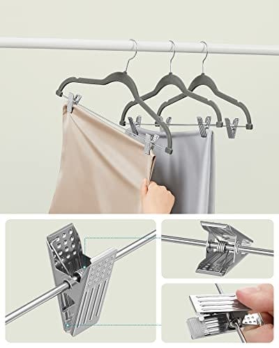 Buksebøjler, Sæt med 12 Fløjlsbøjler med Justerbare Clips, 42,5 Cm Længde, Skridsikker, Pladsbesparende, til Nederdele, Frakker, Kjoler, Grå 6 Buksebøjler, Sæt med 12 Fløjlsbøjler med Justerbare Clips, 42,5 Cm Længde, Skridsikker, Pladsbesparende, til Nederdele, Frakker, Kjoler, Grå - Billede 6