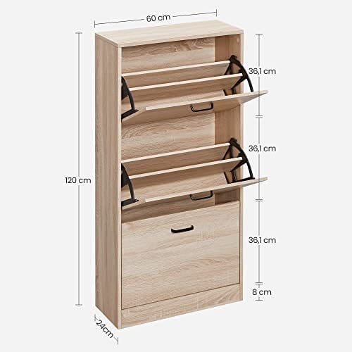 Vasagle skoskab med 3 døre sko rack, skoskab med 3 rum, justerbar, til gangen, stue, soveværelse, 60 x 24 x 120 cm (l x w x h), naturlig LBC03NLV1 5 Vasagle skoskab med 3 døre sko rack, skoskab med 3 rum, justerbar, til gangen, stue, soveværelse, 60 x 24 x 120 cm (l x w x h), naturlig LBC03NLV1 - Billede 5