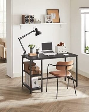 Vasagle LWD047B16 COMPUTER Desk PC Desk Office Table med 2 hylder på højre eller venstre side til kontorets stue stål ramme industriel design sort sort - Image 3