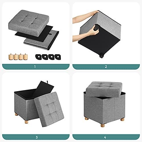 Songmics Storage Ottoman, polstret sammenfoldelig bænk, bryst med låg, massivt træfødder, rumbesparende, holder op til 300 kg, til soveværelse, hallway, børneværelse, lysegrå LSF14GYX 5 Songmics Storage Ottoman, polstret sammenfoldelig bænk, bryst med låg, massivt træfødder, rumbesparende, holder op til 300 kg, til soveværelse, hallway, børneværelse, lysegrå LSF14GYX - Billede 5