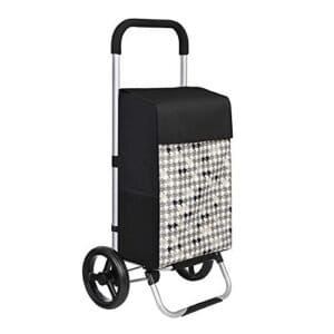 Songmics Shopping Trolley på hjul, indkøbsvogn, belastningskapacitet 40L, med lommer, stille hjul, kroge, 47 x 33 x 97 cm, houndstooth mønster, sort KST06BF