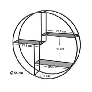 Songmics Industrial Metal Wall hylde, rund flydende hylde med 3 metalnetpaneler, med 2 skruer, 55 dia. X 12 cm, til stue, kontor, køkken, dekoration, sort LFS01BK - Image 5