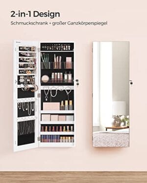 Songmics Jewelery Cabinet Armoire, låsbar vægmonteret opbevarings arrangørenhed, hvid - Image 5