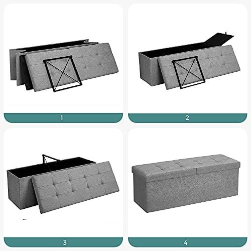 Songmics 120L Foldning Ottoman Bench Storage Box Opbevaring Cube Flipping Lid Shoe Bench Fodskammelbelastningskapacitet på 300 kg lysegrå 110 x 38 x 38 cm LSF71G 4 Songmics 120L Foldning Ottoman Bench Storage Box Opbevaring Cube Flipping Lid Shoe Bench Fodskammelbelastningskapacitet på 300 kg lysegrå 110 x 38 x 38 cm LSF71G - Billede 4