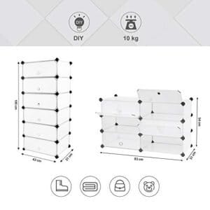 Songmics 6 terninger sammenlåsning af sko rack skab garderobe stående, skab hylder 43 x 31 x 105 cm - Image 5