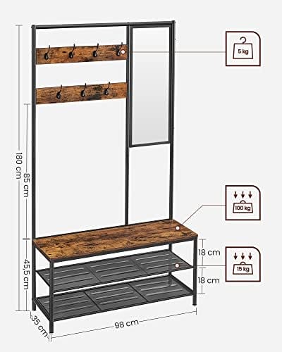 Vasagle Coat Rack Stand, Industrial, Rustic Brown og Black HSR415B01 6 Vasagle Coat Rack Stand, Industrial, Rustic Brown og Black HSR415B01 - Billede 6