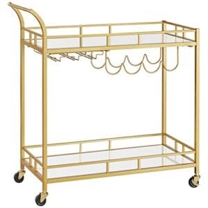 Serveringsvogn Trolley Glasholder 2 Spejlglashylder Bar Trolley Vinvogn Køkken Spisestue Bar Guld