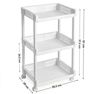 Songmics Rolling Trolley Storage Unit med 3 hylder til køkken badeværelse kælder KSC03WT - Image 6