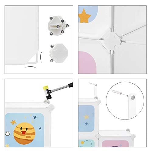 Songmics 10-kub Børns opbevaringsenhed, sammenlåsning af arrangørskabet til børn, plastkubehylder, modulær garderobe med døre til tøjsko legetøjsposer, 123 x 31 x 123 cm, hvid LPC903W01 5 Songmics 10-kub Børns opbevaringsenhed, sammenlåsning af arrangørskabet til børn, plastkubehylder, modulær garderobe med døre til tøjsko legetøjsposer, 123 x 31 x 123 cm, hvid LPC903W01 - Billede 5