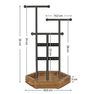Songmics Jewellery Stand Jewellery Holder Metal Wood Jewellery Tree Jewellery Opbevaring til halskæder, armbånd, øreringe, studøreringe, ringe, gaveide, sort JJS03CB - Image 5